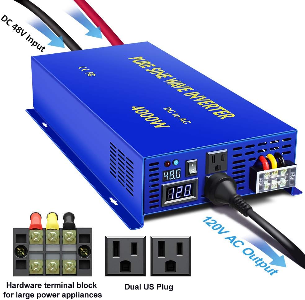 4000W Pure Sine Wave Power Inverter 48V DC to 120V AC A6636