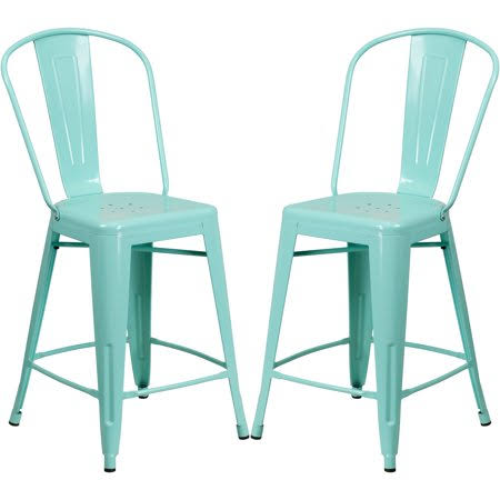 Mint Green Metal Counter-Height Stool 4 Stools E682299