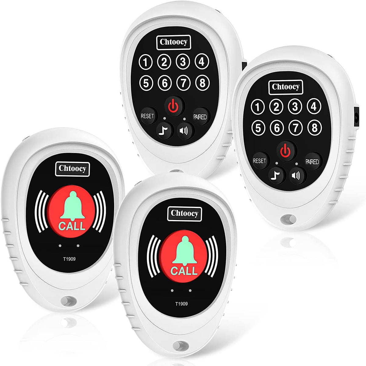 Wireless Caregiver Pager 1000 Feet Smart Call Button Transmitter with Receiver Nurse Calling Alert System (2 Call Buttons and 2 Receiver, White) O8509