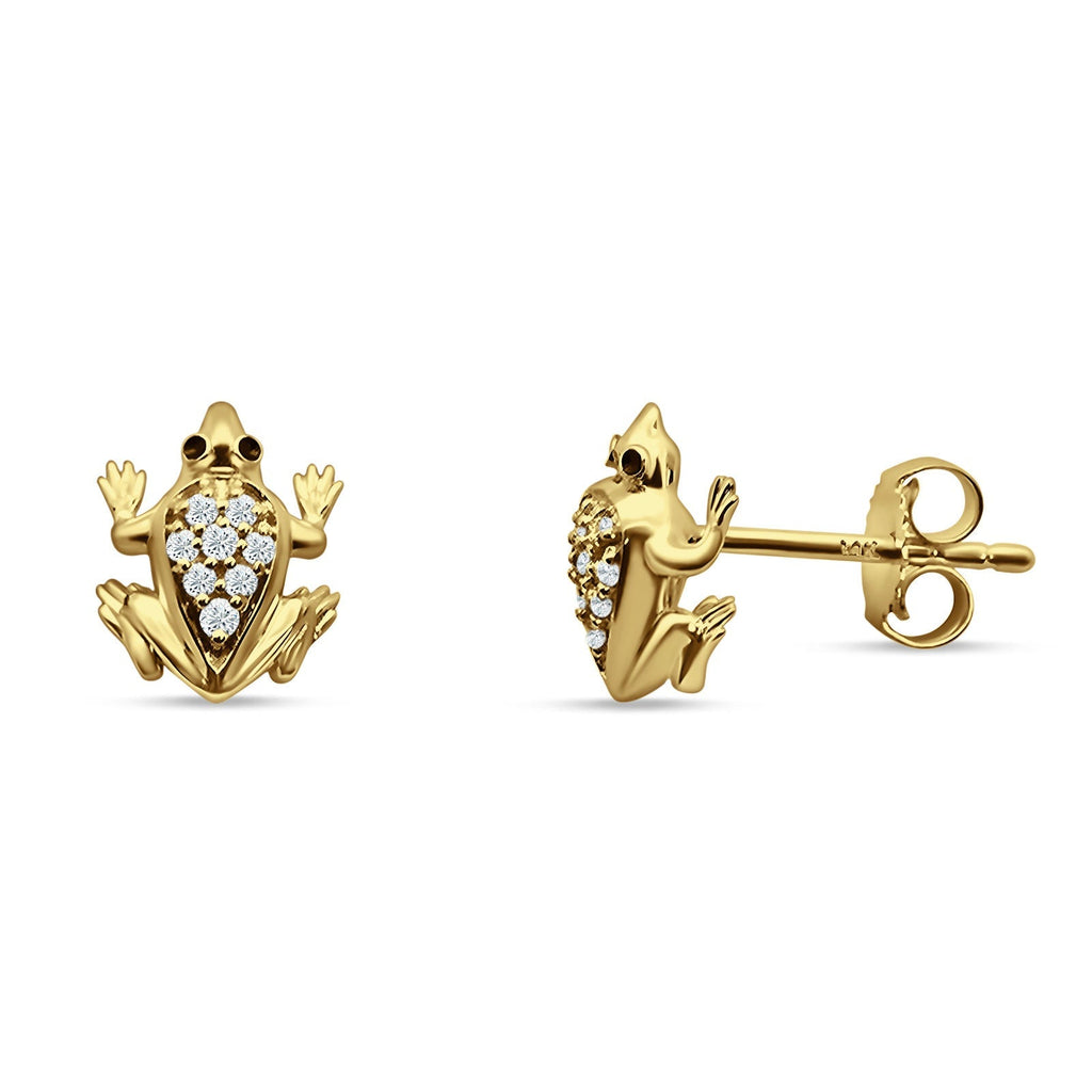 14K Yellow Gold Frog Stud Earrings U855183