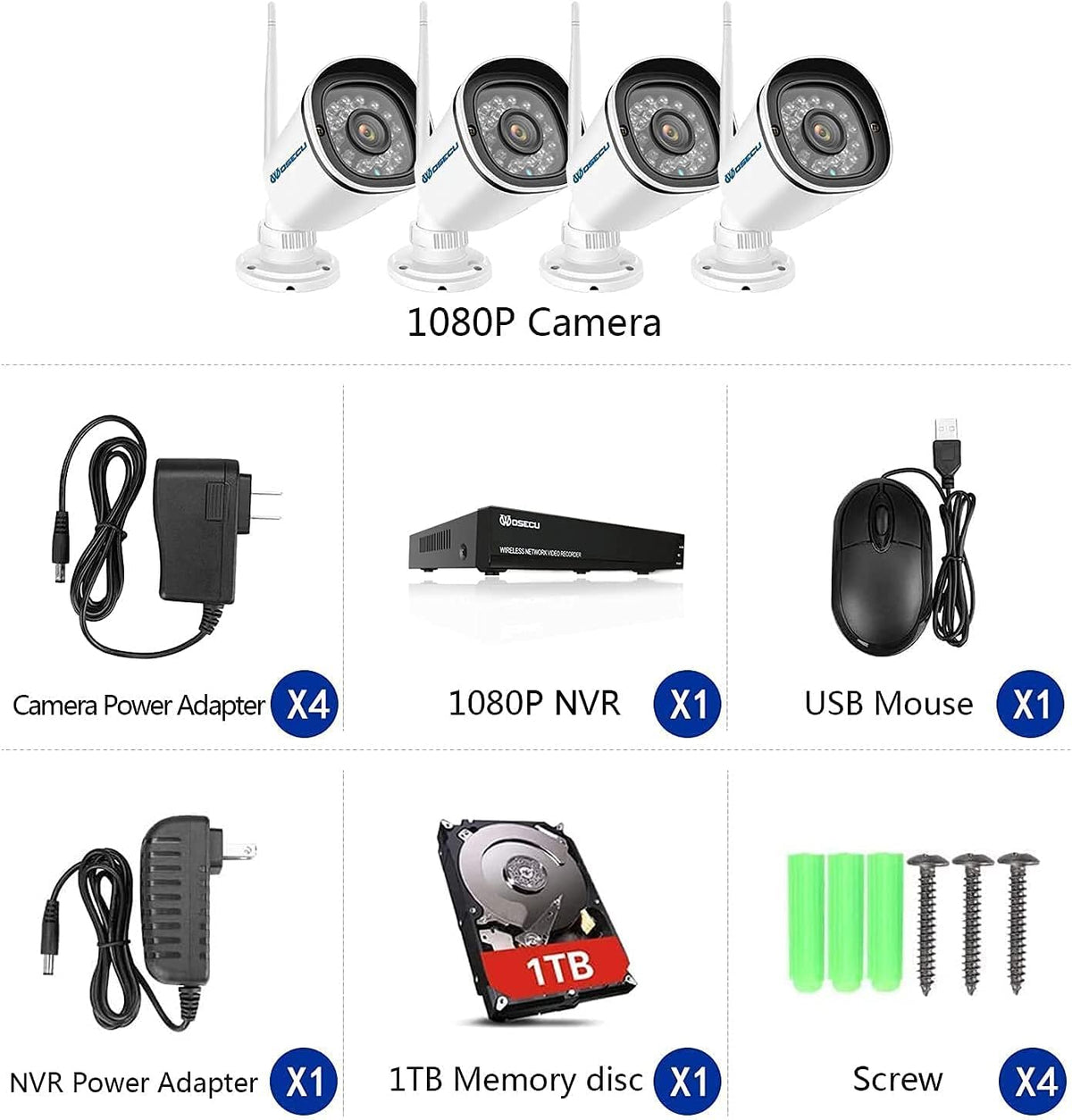 8CH Wireless Security Camera System 4PCS 1080p Outdoor WiFi Surveillance Camera with Night Vision C307813