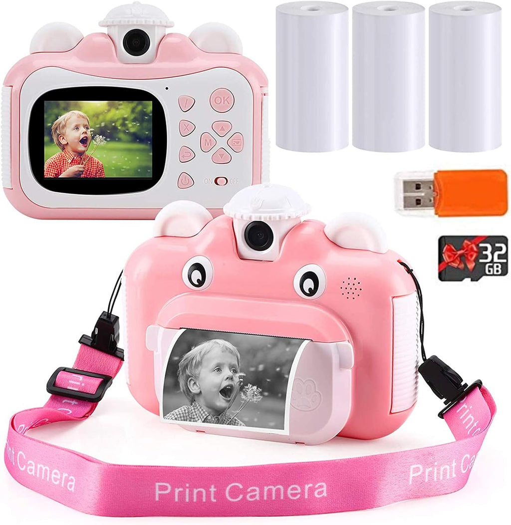 HD 1080p Photo Printing Digital Camera for Kids, 3 Print Paper and 32GB Card, Pack of 2 J778