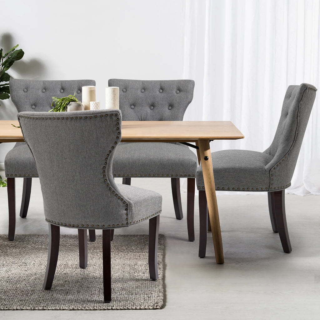 Gray Tufted Fabric Upholstered Wooden Dining Chair, Set of 2 A792