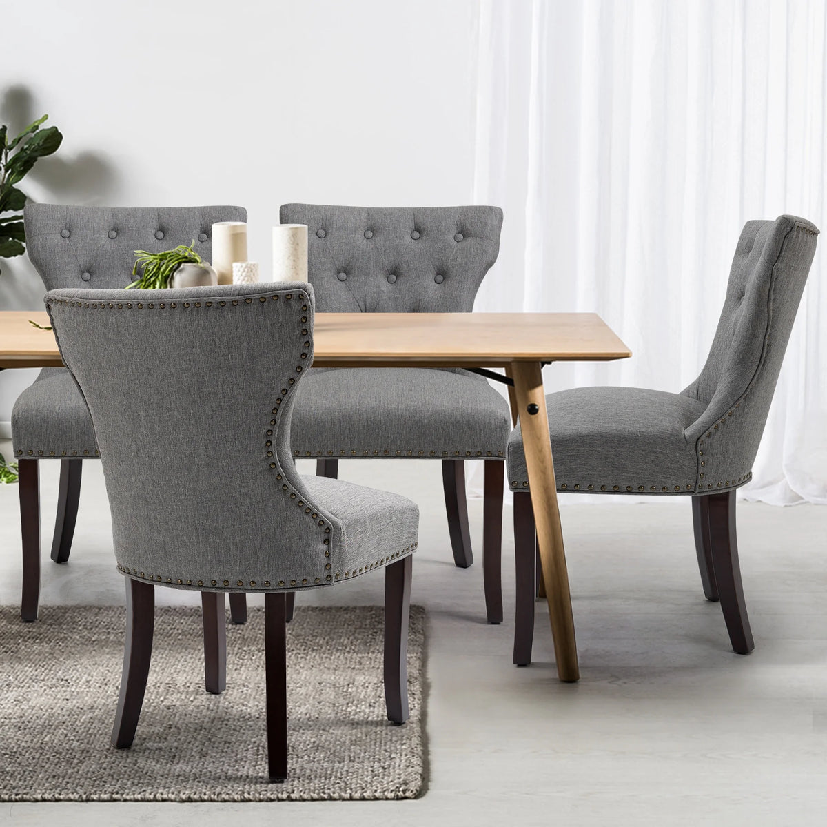 Gray Tufted Fabric Upholstered Wooden Dining Chair, Set of 2 A792
