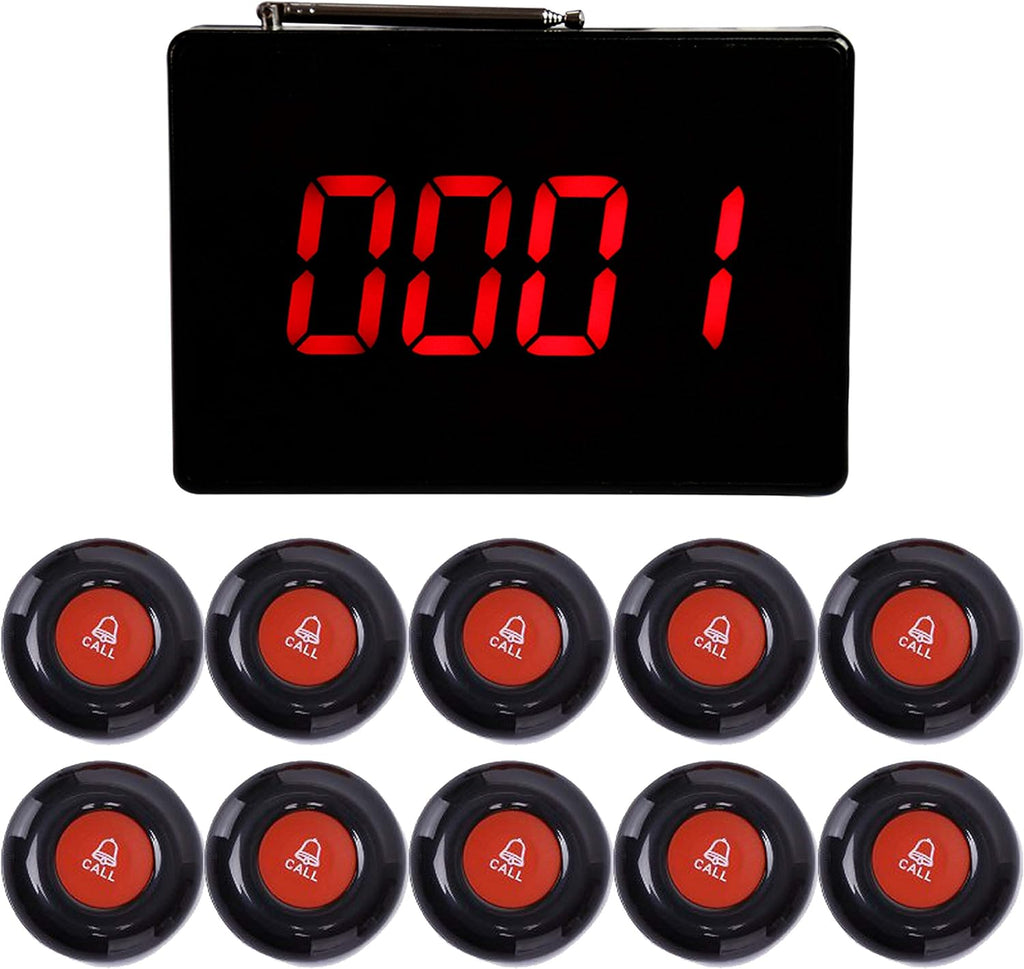 Wireless Calling System with 10 PCS Waterproof Call Buttons and 1 PC Display Receiver I544