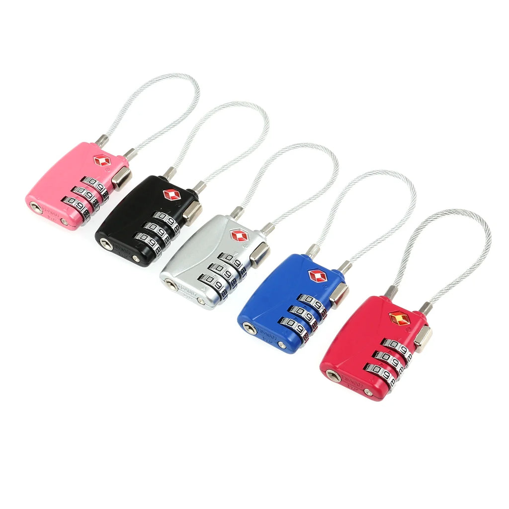 4pcs Portable TSA Approved Security Cable Luggage Lock Padlock (Black) E9077