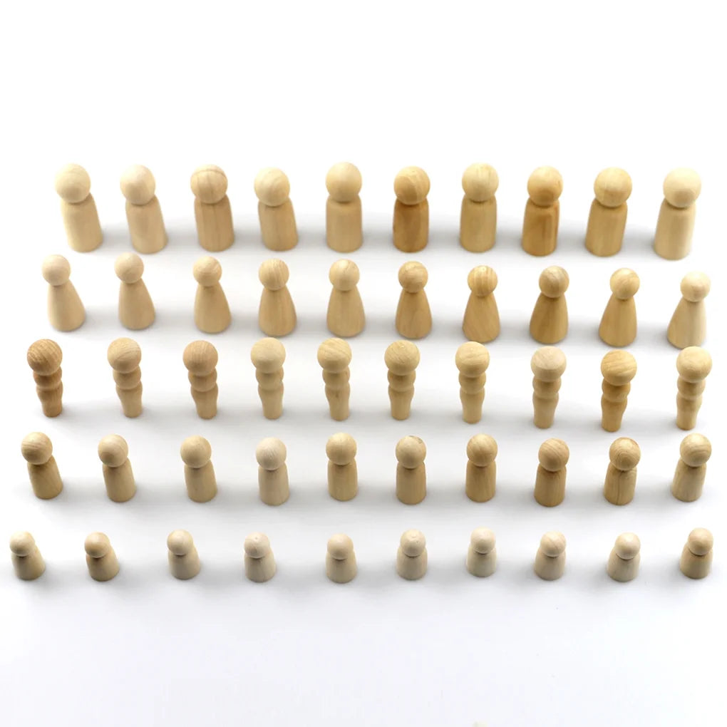 50 Pc Wooden Peg Dolls People Toys G2798