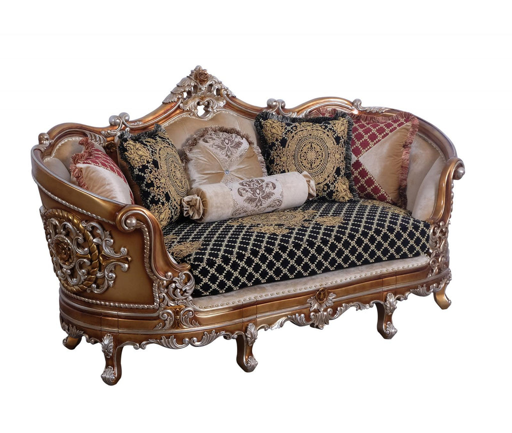Black & Gold Wood Trim Loveseat A71766