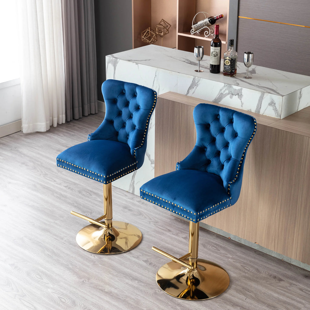 Blue Velvet Adjustable Counter Height Bar Stools Set of 2 Z898700