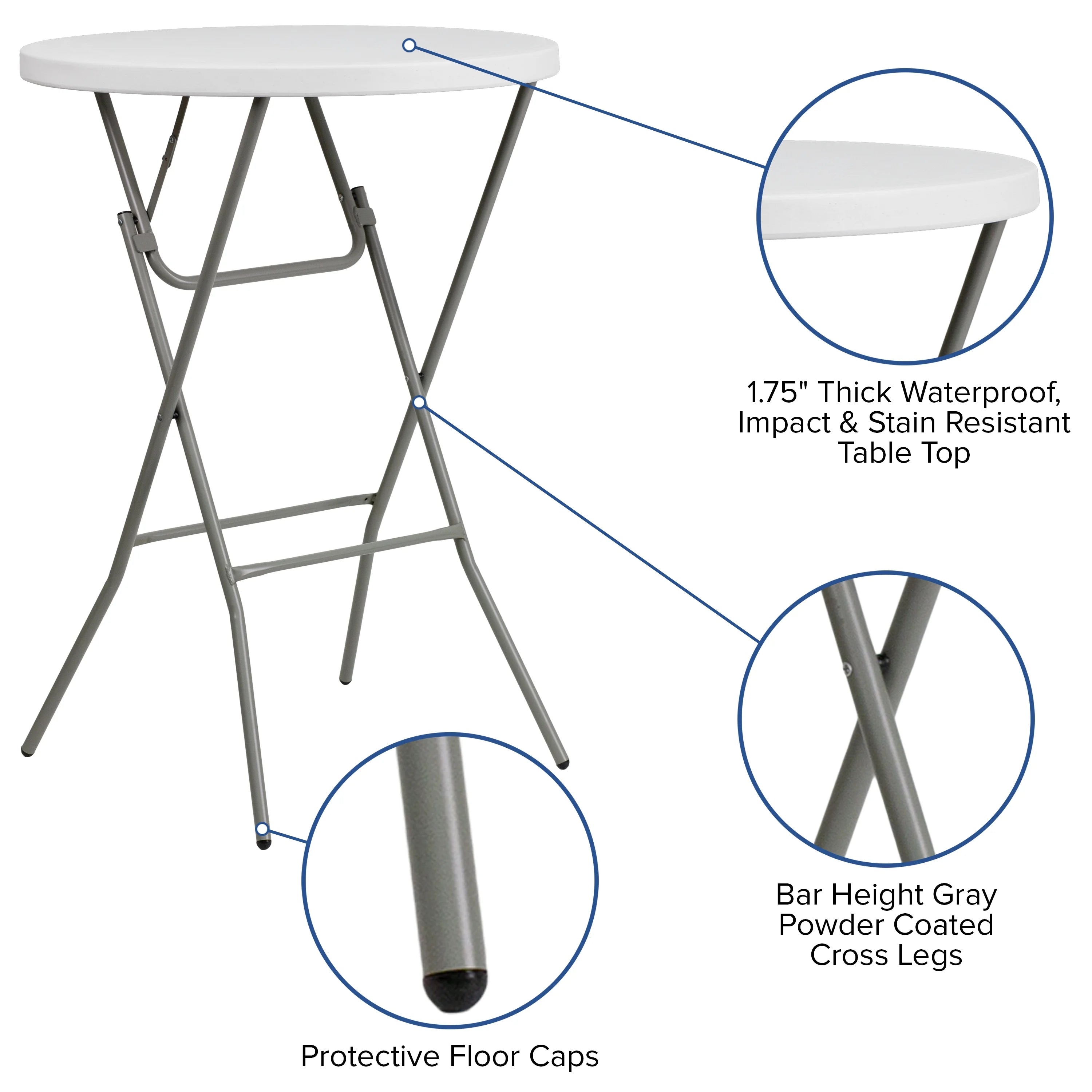 2.6-Foot Round Granite White Plastic Folding Table F387