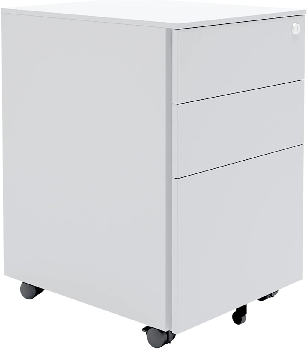 White Three Drawer Filing Cabinet with Rolling Casters H9827