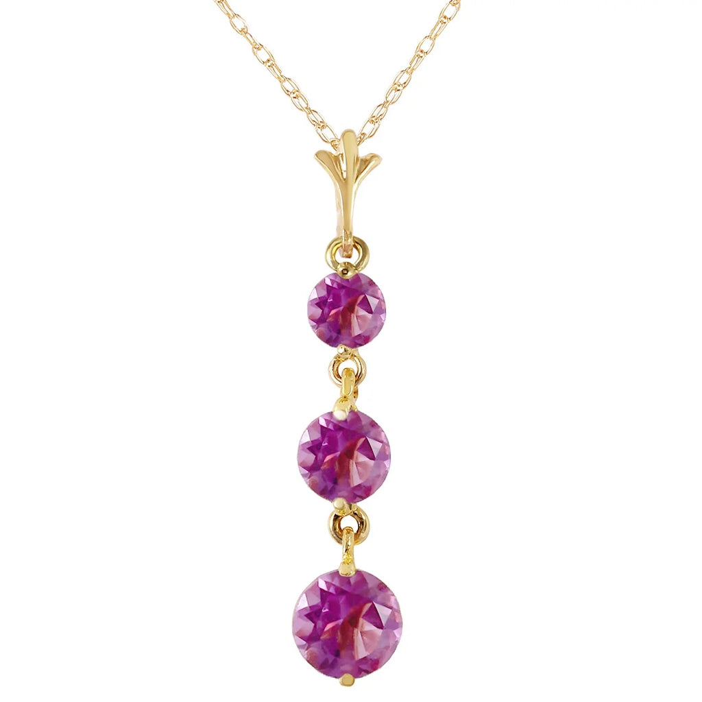 14k Solid Yellow Gold Purple Amethyst Drop Pendant Necklace R38705