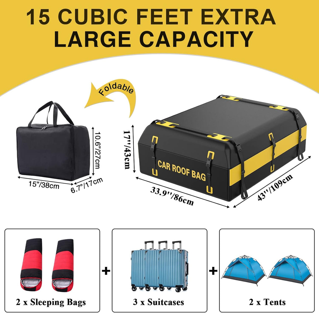 15 Cubic Feet Waterproof Rooftop Cargo Carrier with Anti-Slip Mat V597