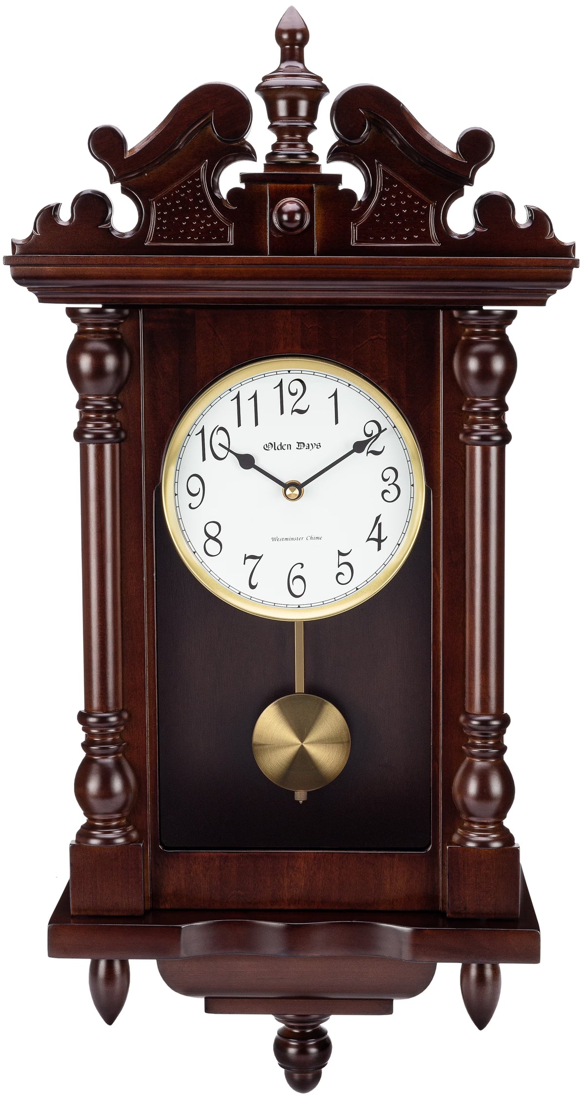 Antique Vintage Wall Clock with Real Wood, Swinging Pendulum, 22" Large S687