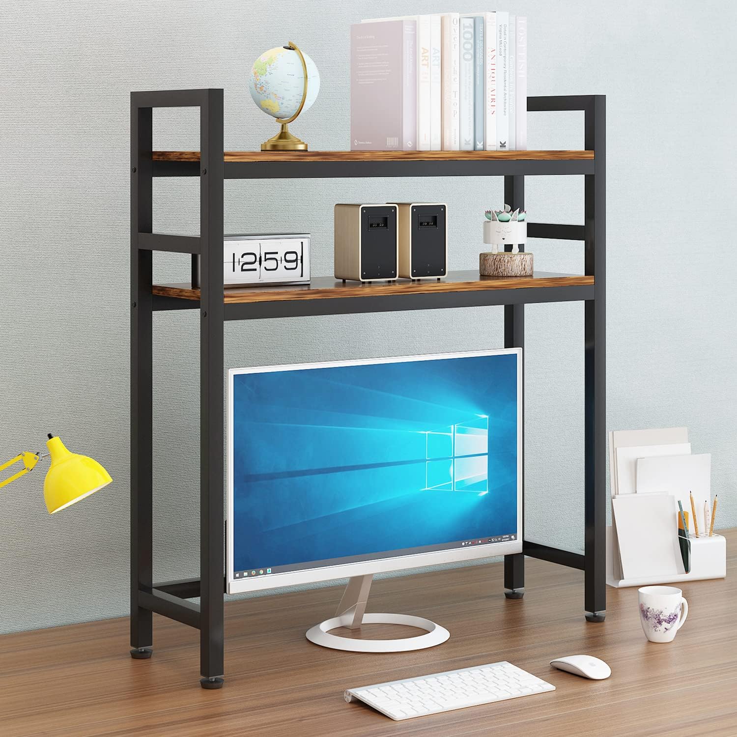 2-Tier Brown Wood Desktop Bookcase E89715