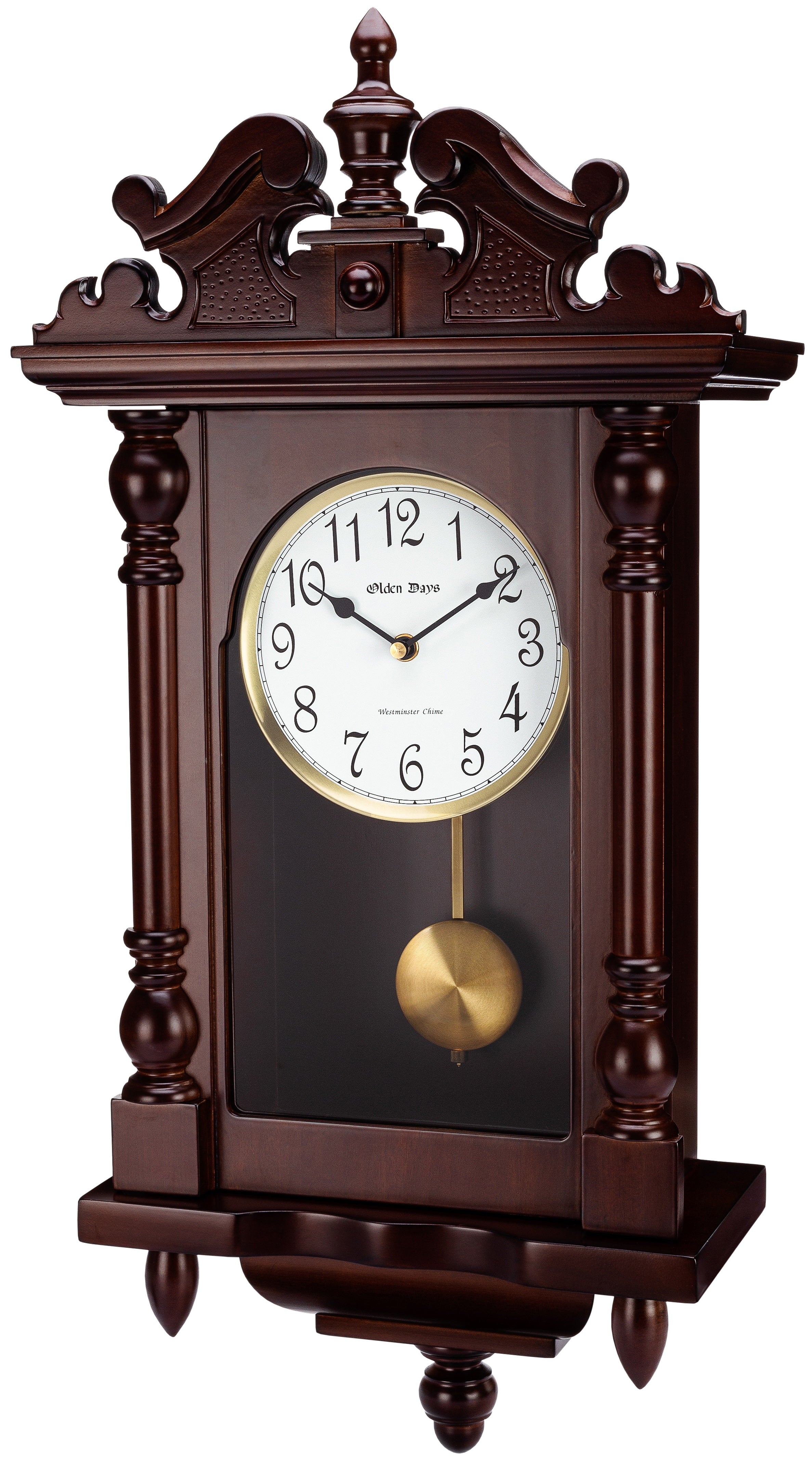 Antique Vintage Wall Clock with Real Wood, Swinging Pendulum, 22" Large S687