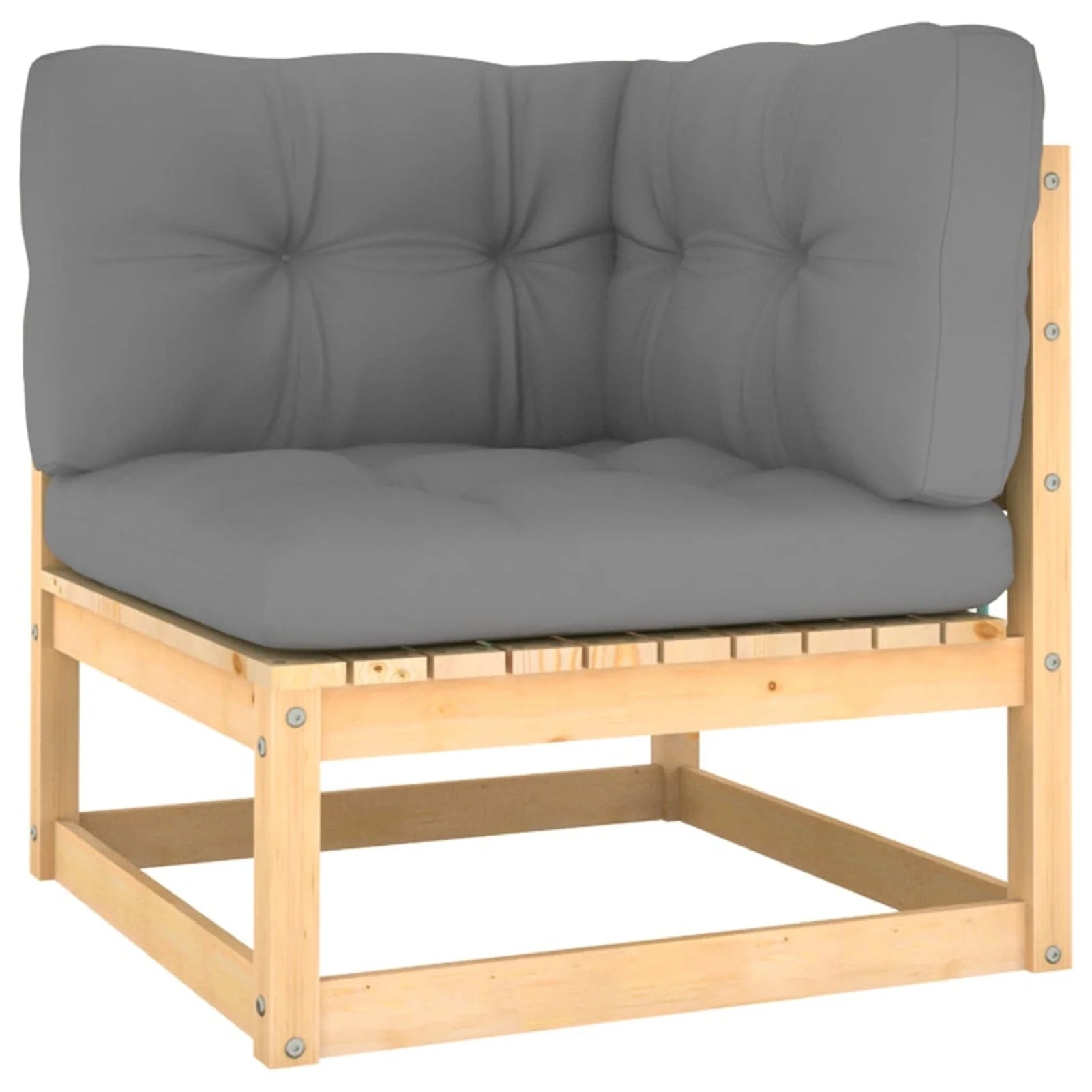 14 Piece Gray Cushioned Pinewood Sectional Outdoor Furniture Set X68741