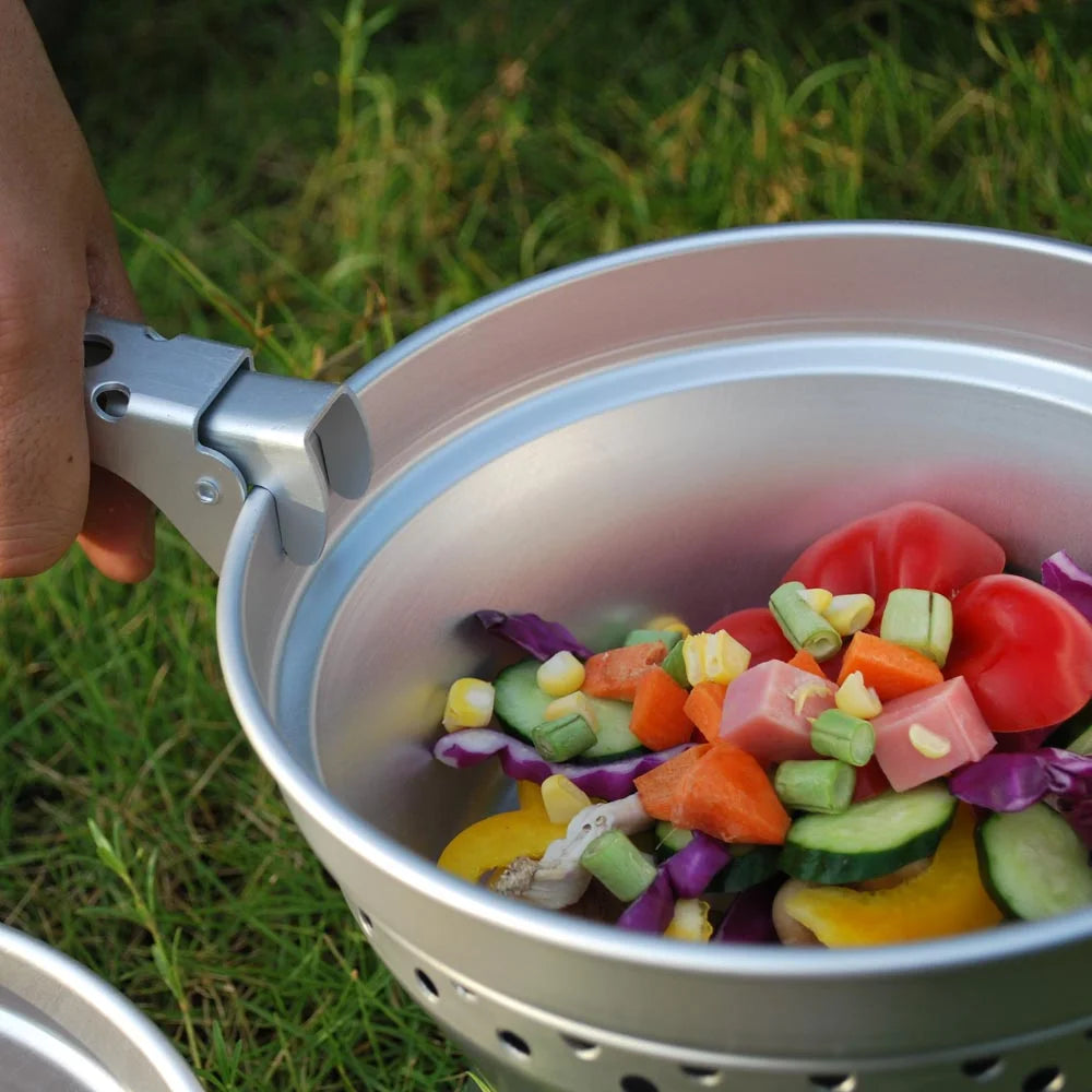 Portable Camping Cookware Mess Kit with Stand Pot Pan Cooking Set O946552