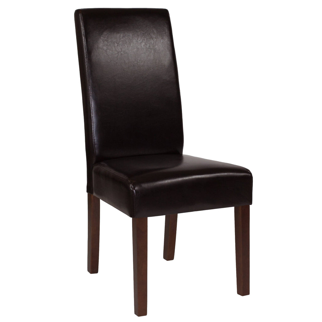Brown LeatherSoft Parsons Chair with Mahogany Legs I80098