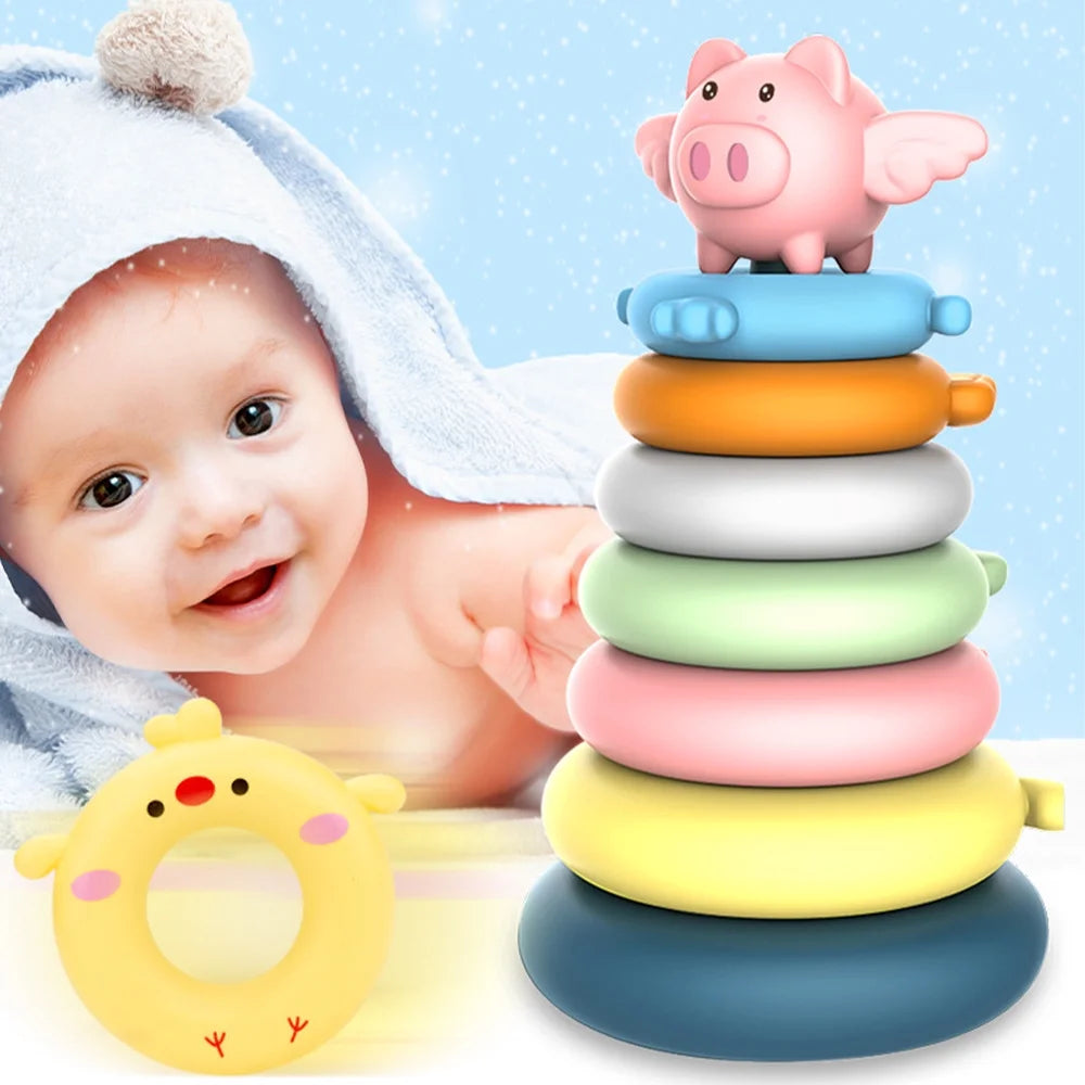7 Pcs Stacking Circle Toy with Soft Building Rings Stacker B6974