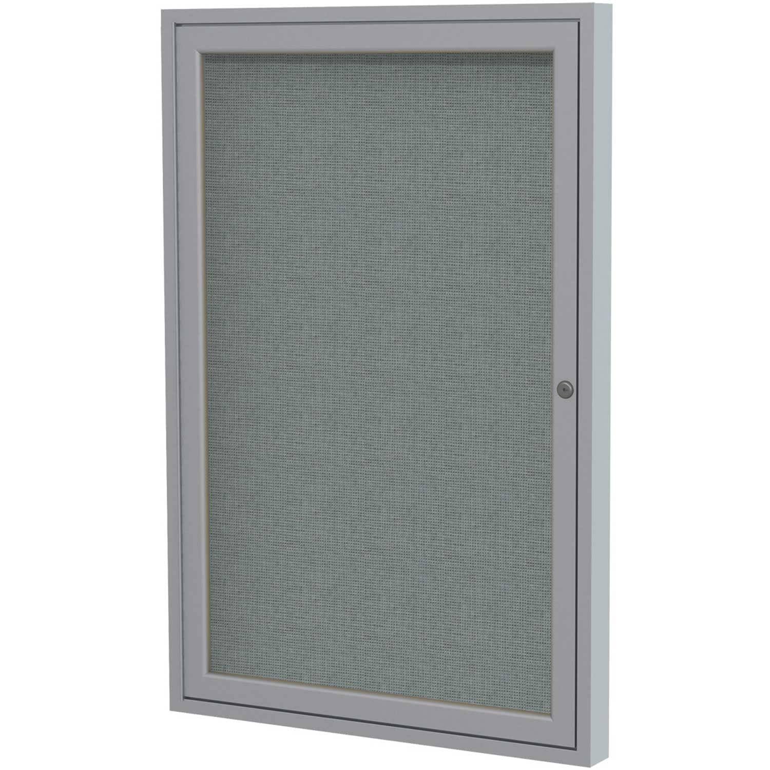 1-Door Satin Aluminum Frame Enclosed Fabric Bulletin Board - Gray Z8117