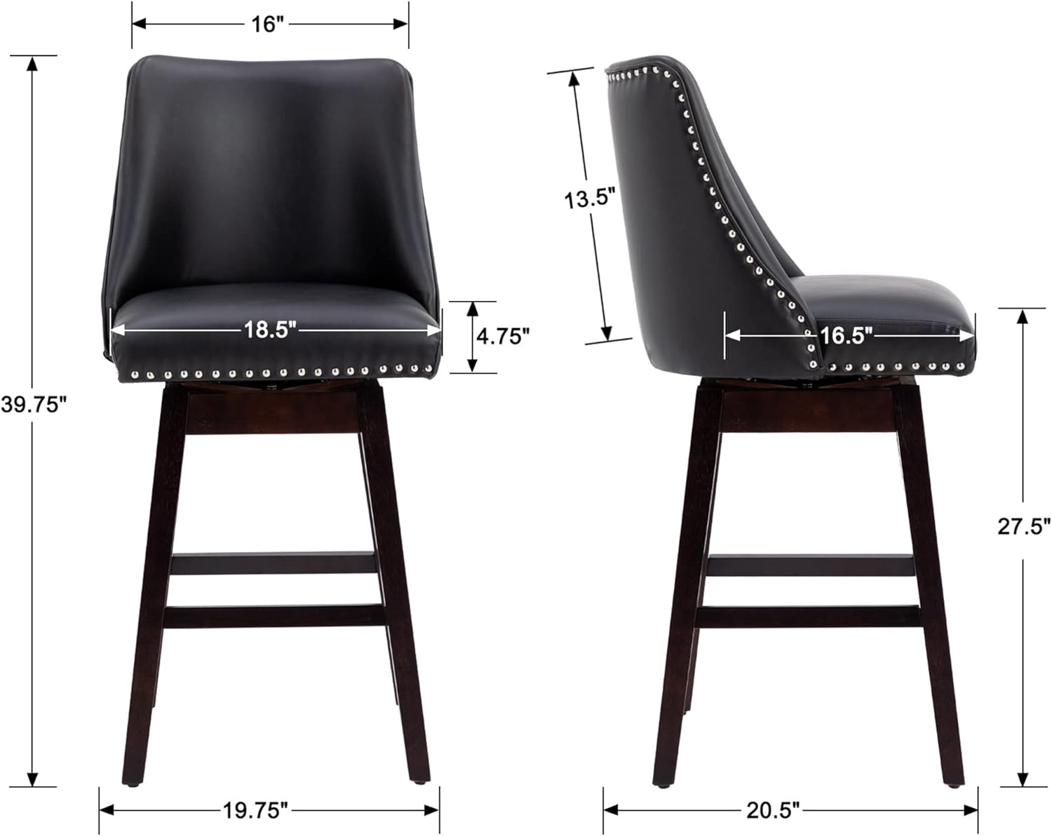 27 inch PU Leather Swivel Barstools with Wood Legs Q264365