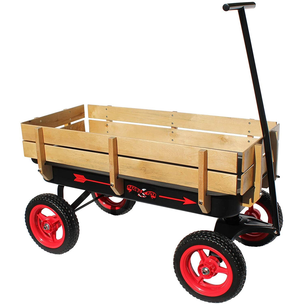 Black and Red Wood and Steel Wagon with Handle F8323