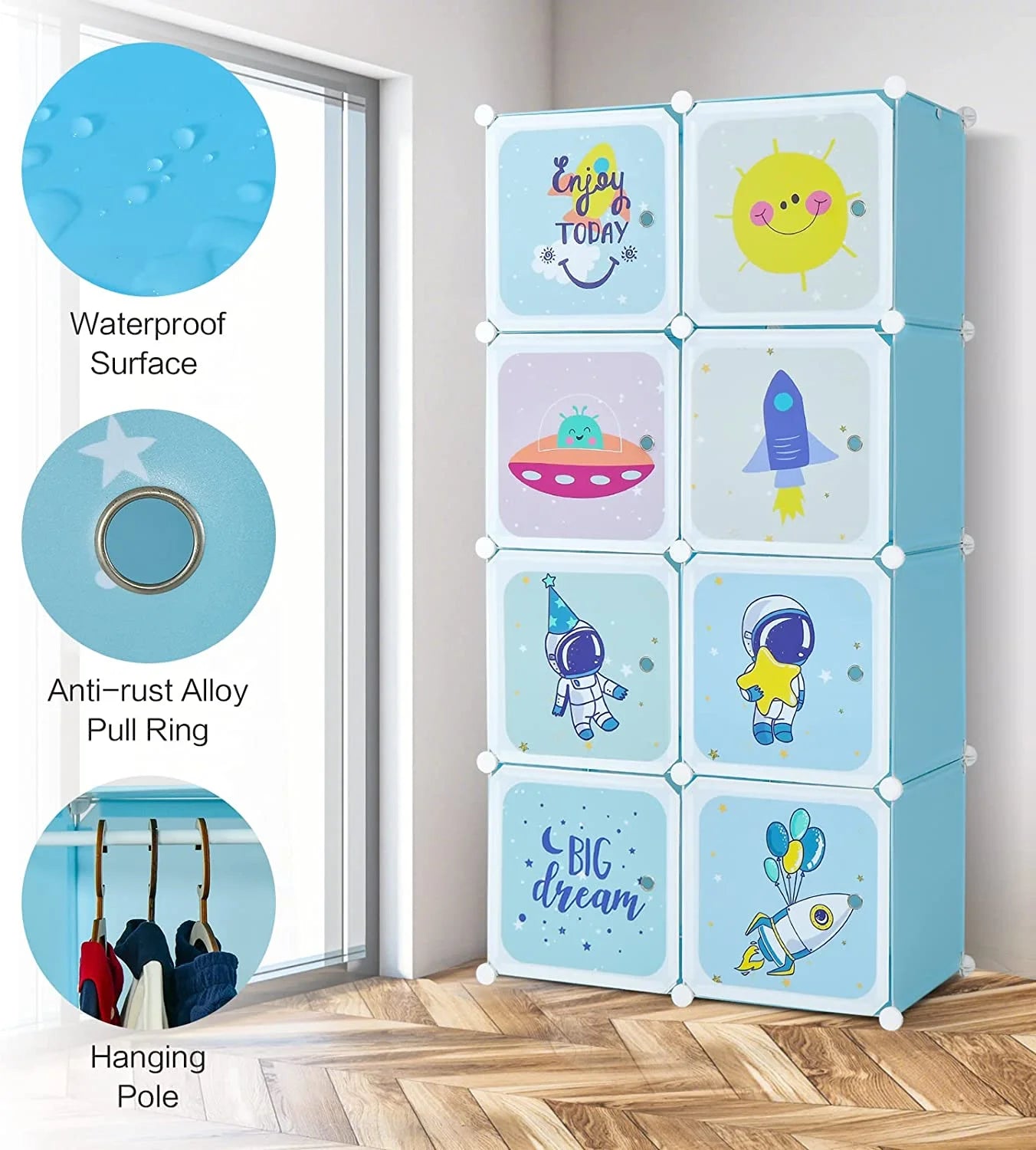 8 Cube Children Wardrobe with Doors and 2 Hanging Sections B17794