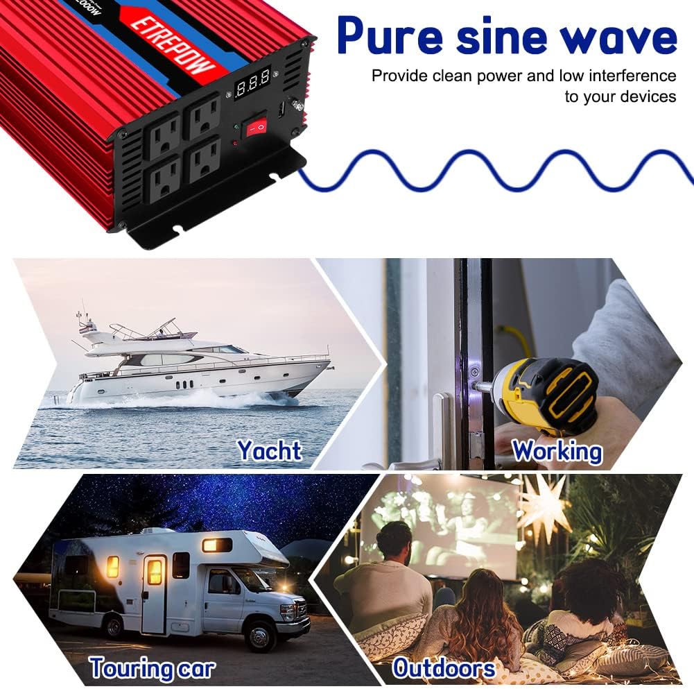 1500 Watt Pure Sine Wave Power Inverter 24V DC to 110V AC Wireless Remote Control X844