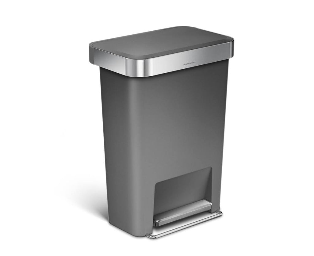 Gray 11.9 Gal Rectangular Plastic Steel Trash Can with Flip Lid and Foot Pedal M7432