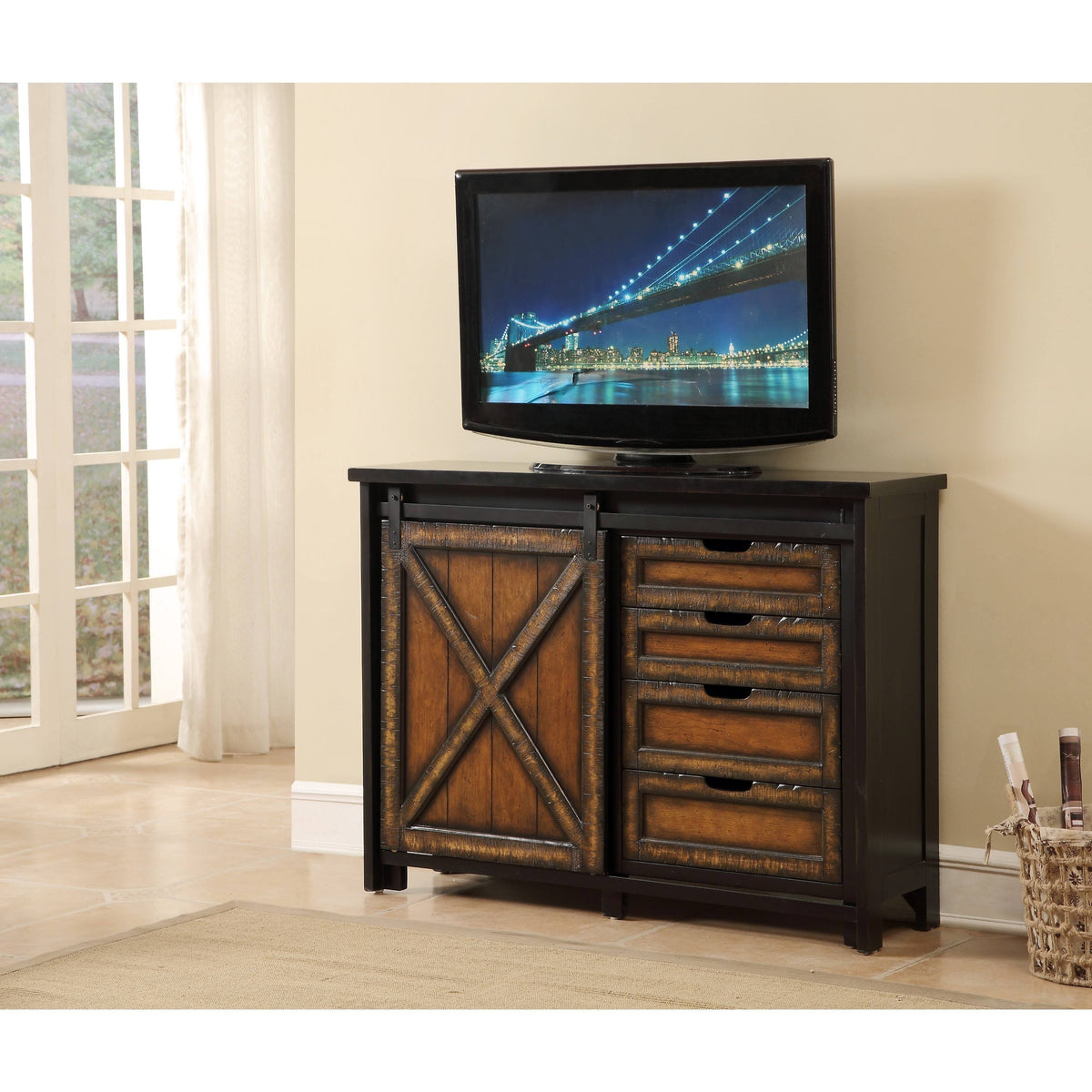 Four Drawer One Sliding Door Media Cabinet B951