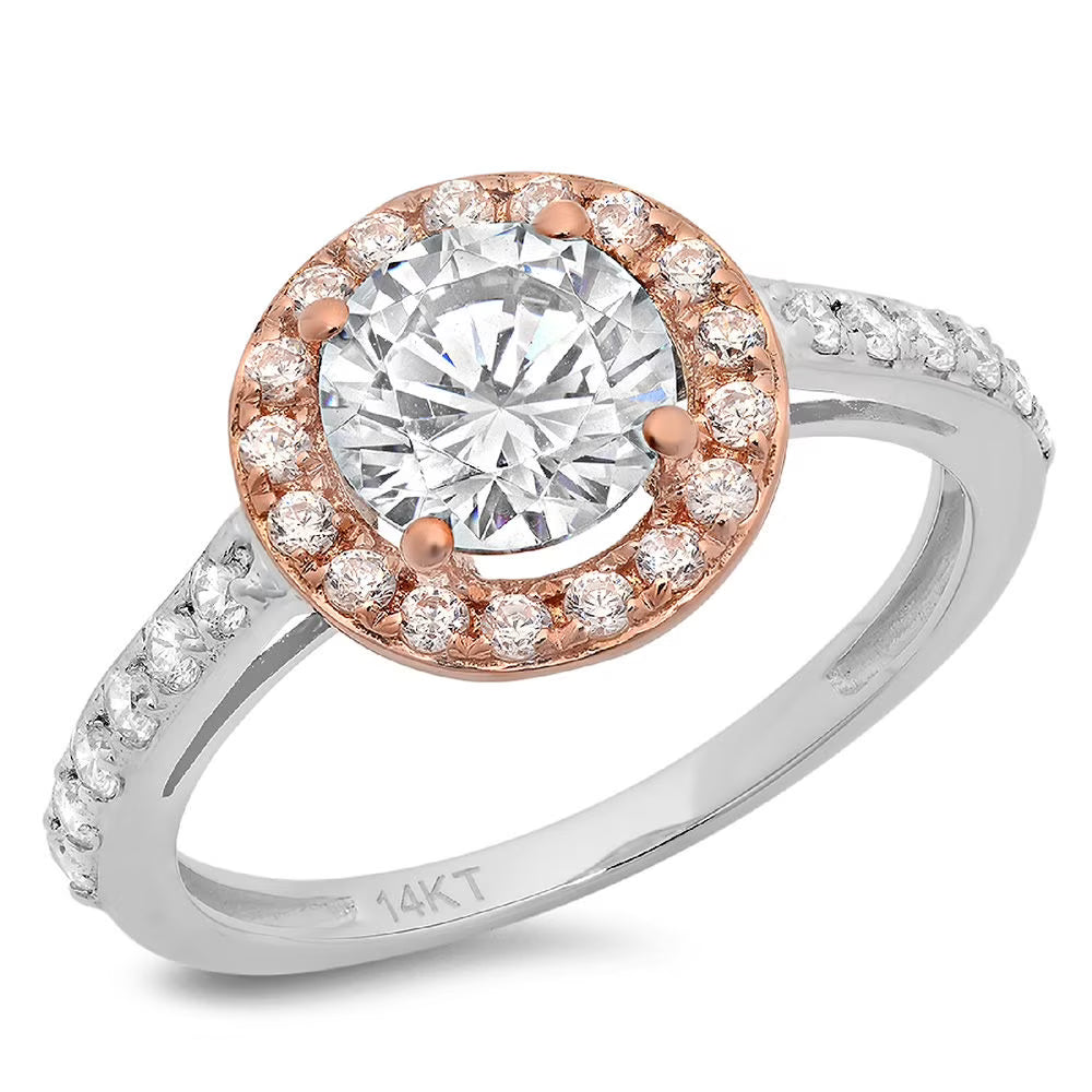18K White Rose Gold Halo Engagement Ring size 3.5 N41859