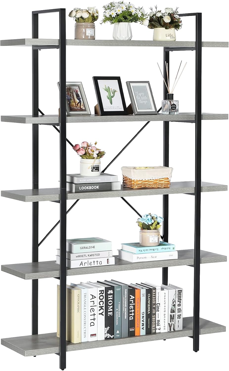 5 Tier Wood and Metal Freestanding Bookshelf C139403