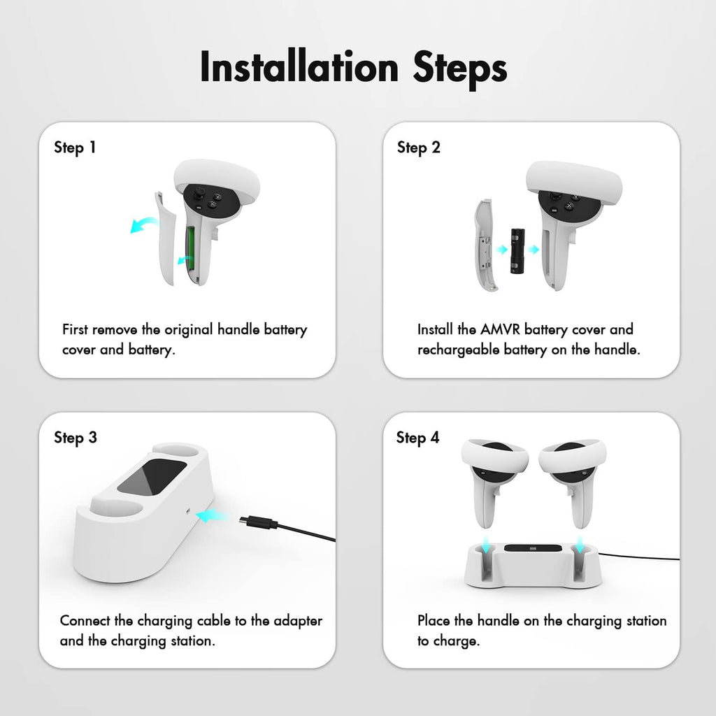Charging Dock for Oculus Quest 2 Touch Controllers with 2 Rechargeable Batteries and USB-C Cable A77444
