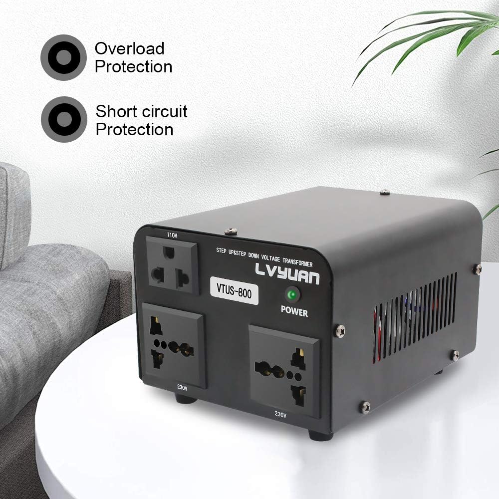Voltage Transformer Converter 800 Watt Step Up/Down with 1 US Outlets, 2 Universal Outlets Pack of 2 I6578