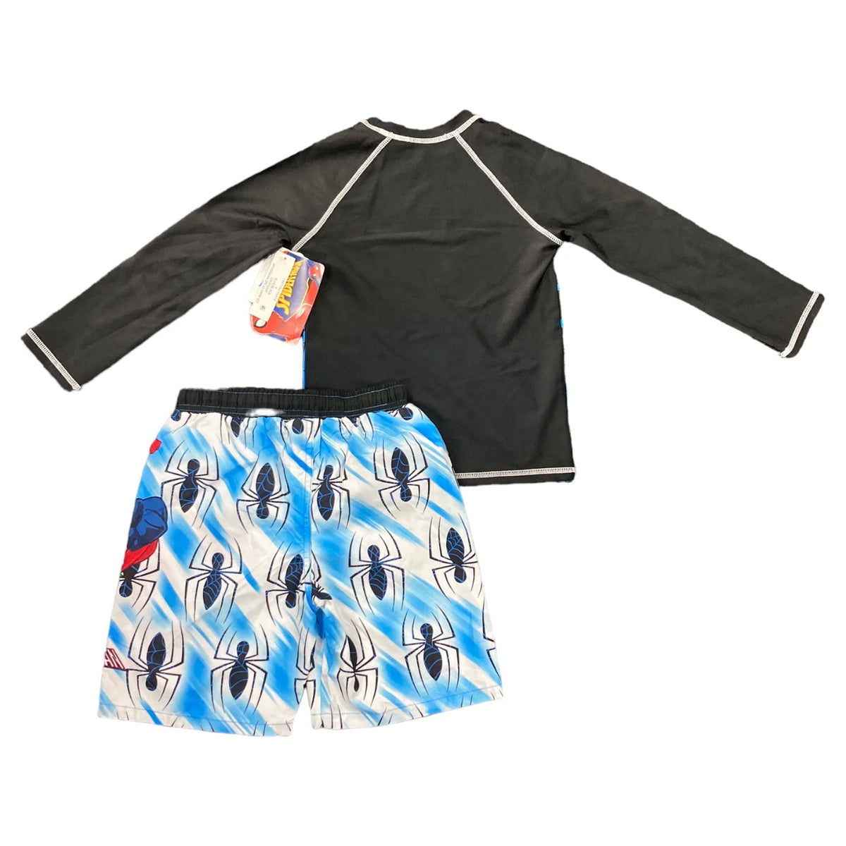 Blue Spiderman 2-Piece Long Sleeve Rash Guard & Swim Short Set C328