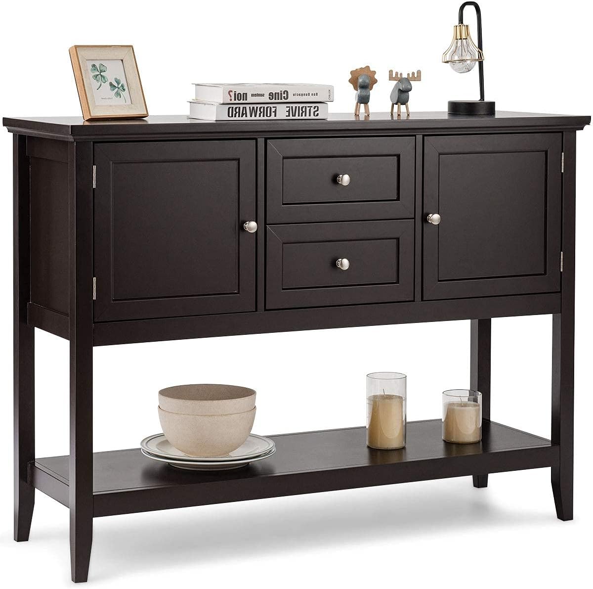 Grey Wooden Buffet Sideboard with Storage Shelf, 2 Drawers & 2 Cabinets I32004