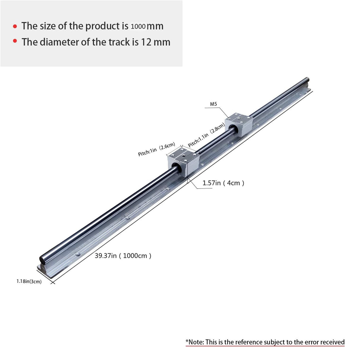 Linear Rail SBR12-1000mm 2Set Slider Guide with 4X SBR12UU Bearing Block M31361