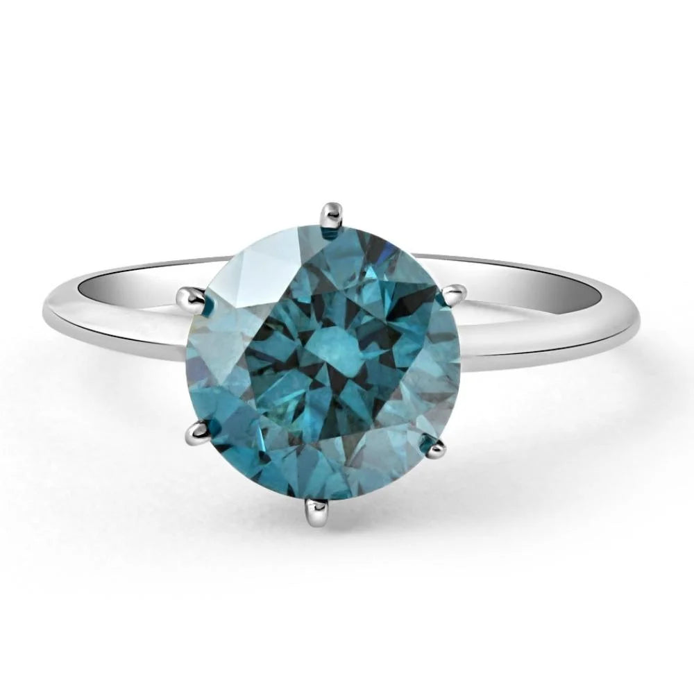 Lab Grown Blue Diamond Solitaire Engagement Ring in 14k White Gold I324