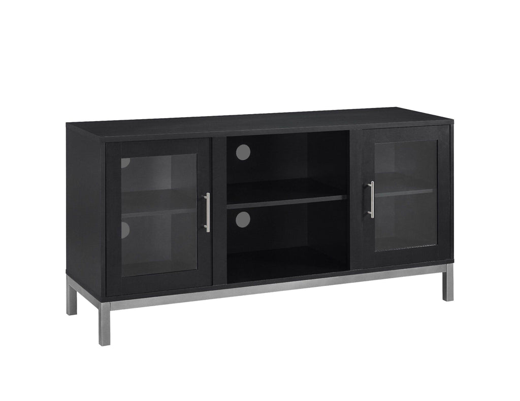 Black Wood Media TV Stand with 2 Storage Cabinets A139
