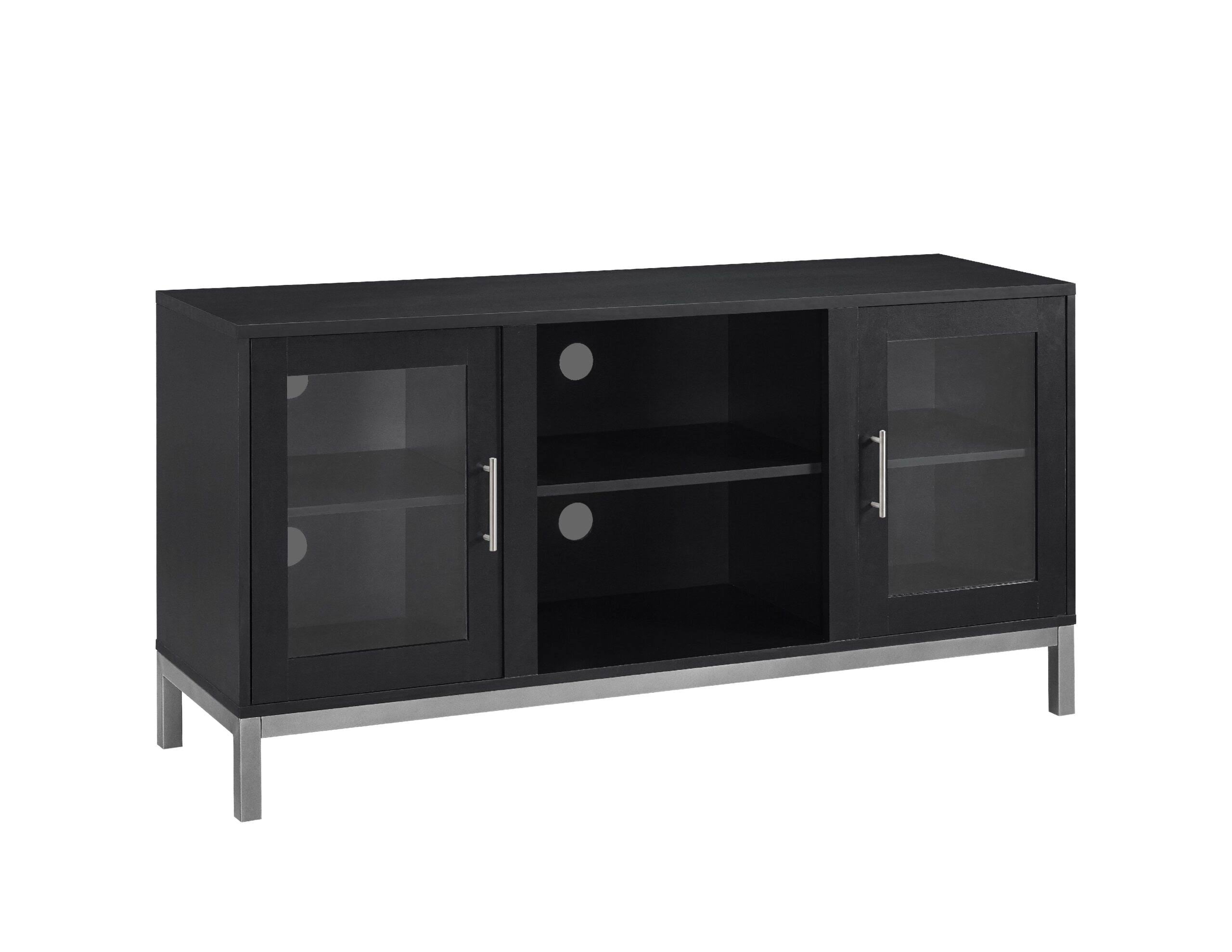 Black Wood Media TV Stand with 2 Storage Cabinets A139