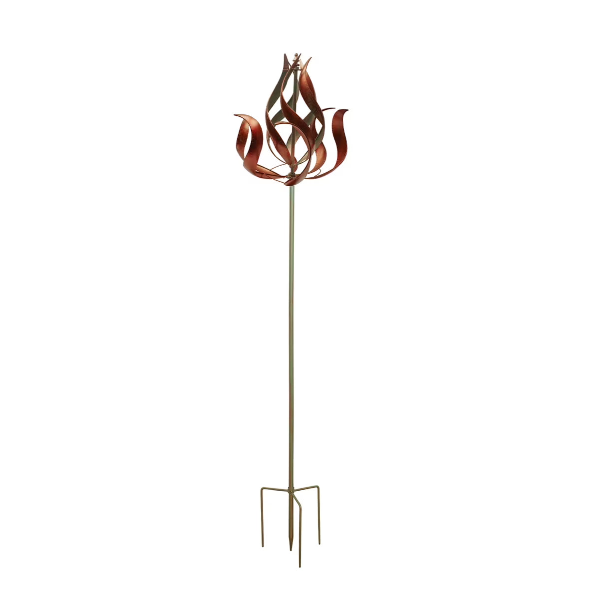 Metal Fire Flame Wind Spinner Kinetic Windmill Sculpture Garden Stake Patio Decor 3D Yard Art L504072