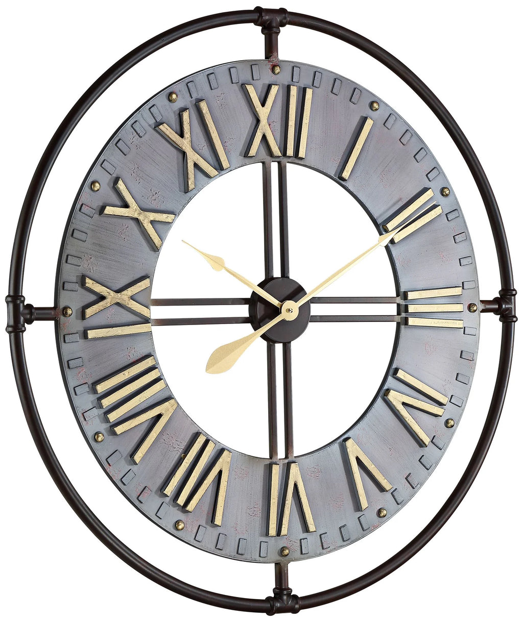 33" Wide Steel and Gold Wall Clock S53906