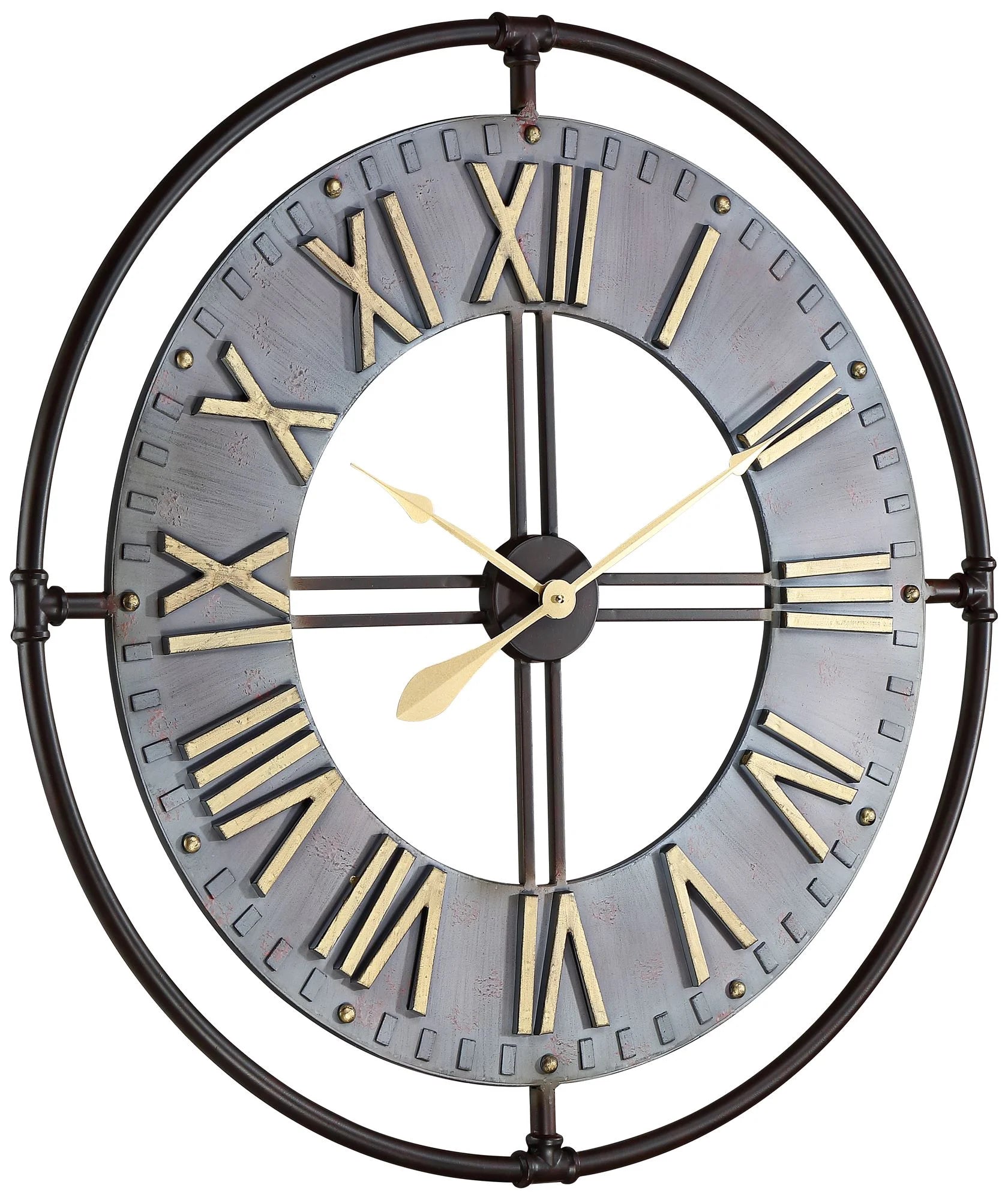 33" Wide Steel and Gold Wall Clock S53906