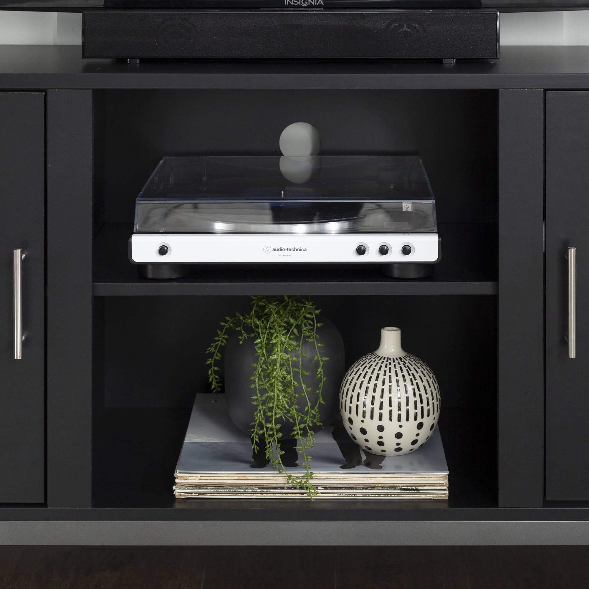 Black Wood Media TV Stand with 2 Storage Cabinets A139