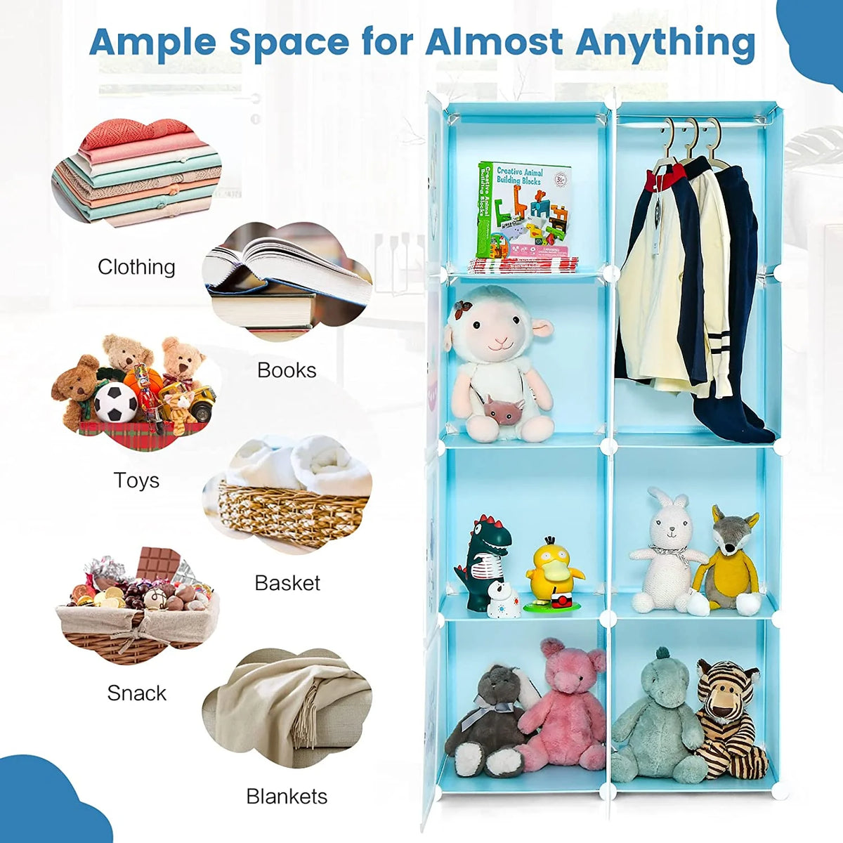 8 Cube Children Wardrobe with Doors and 2 Hanging Sections B17794