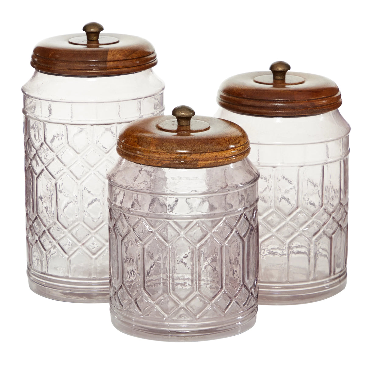 3-Pieces Clear Glass Decorative Jars with Wood Lids F4806