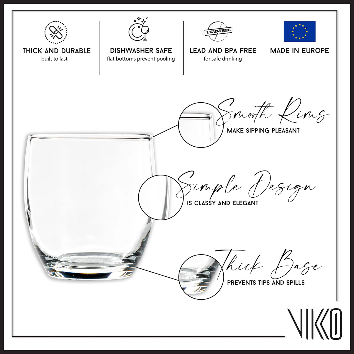 8.3 Ounce Clear Glass Tumblers, Set of Six, Dishwasher Safe F872