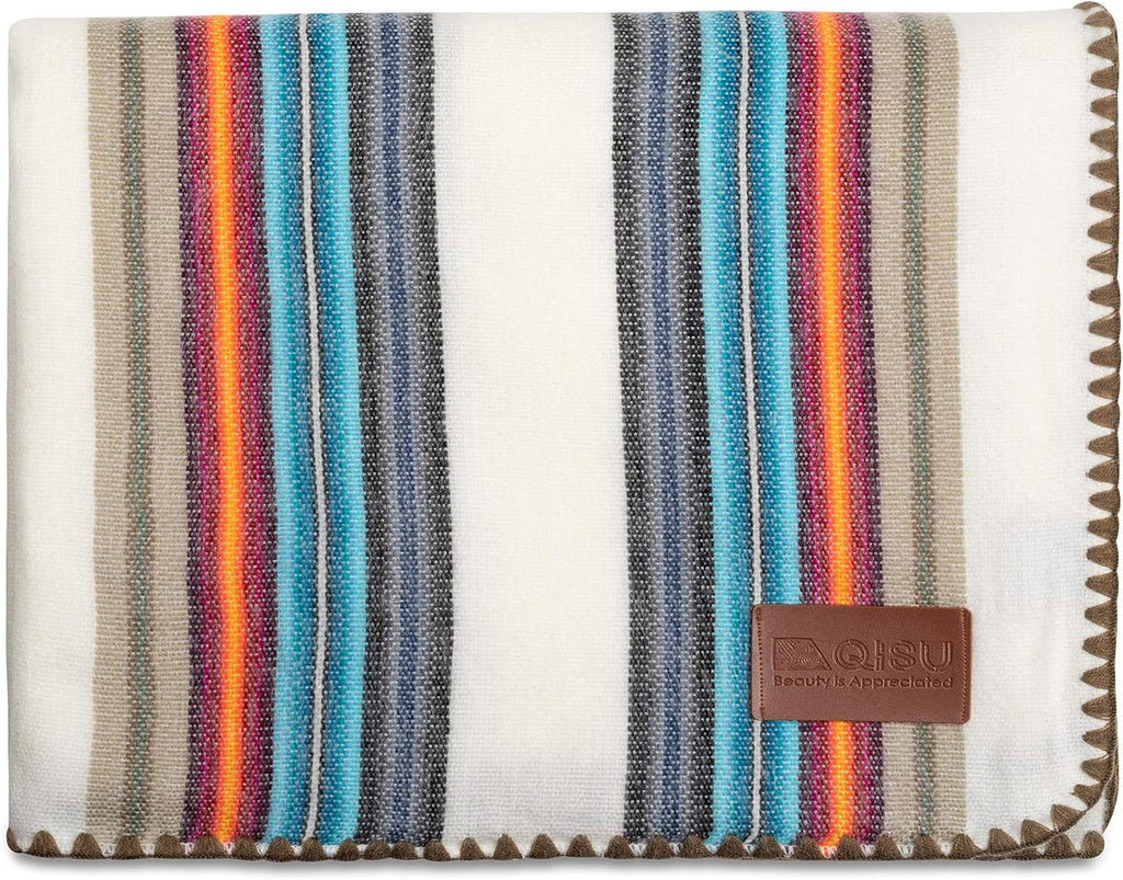 Alpaca Wool Blanket Throw, 85 x 65 inches, Turquoise Sea Foam Variegated D1886