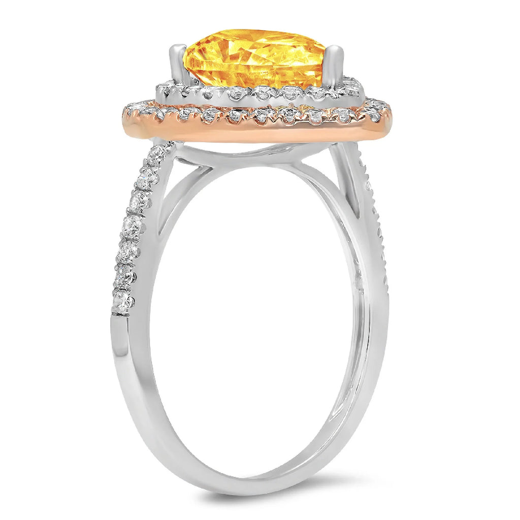 Pear Cut Yellow Citrine 18k White Rose Gold Halo Ring Size 3.5 C60227